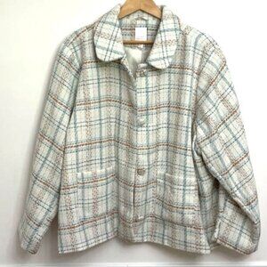 Lauren Conrad Woman Crop Tweed Jacket Sz 4X Ivory Teal & Orange